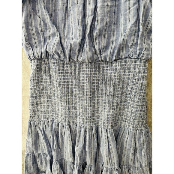 Aqua Cotton Smocked Mini Dress Size Large Flutter Cap Sleeves, Tiered Hem Lined - Picture 6 of 11